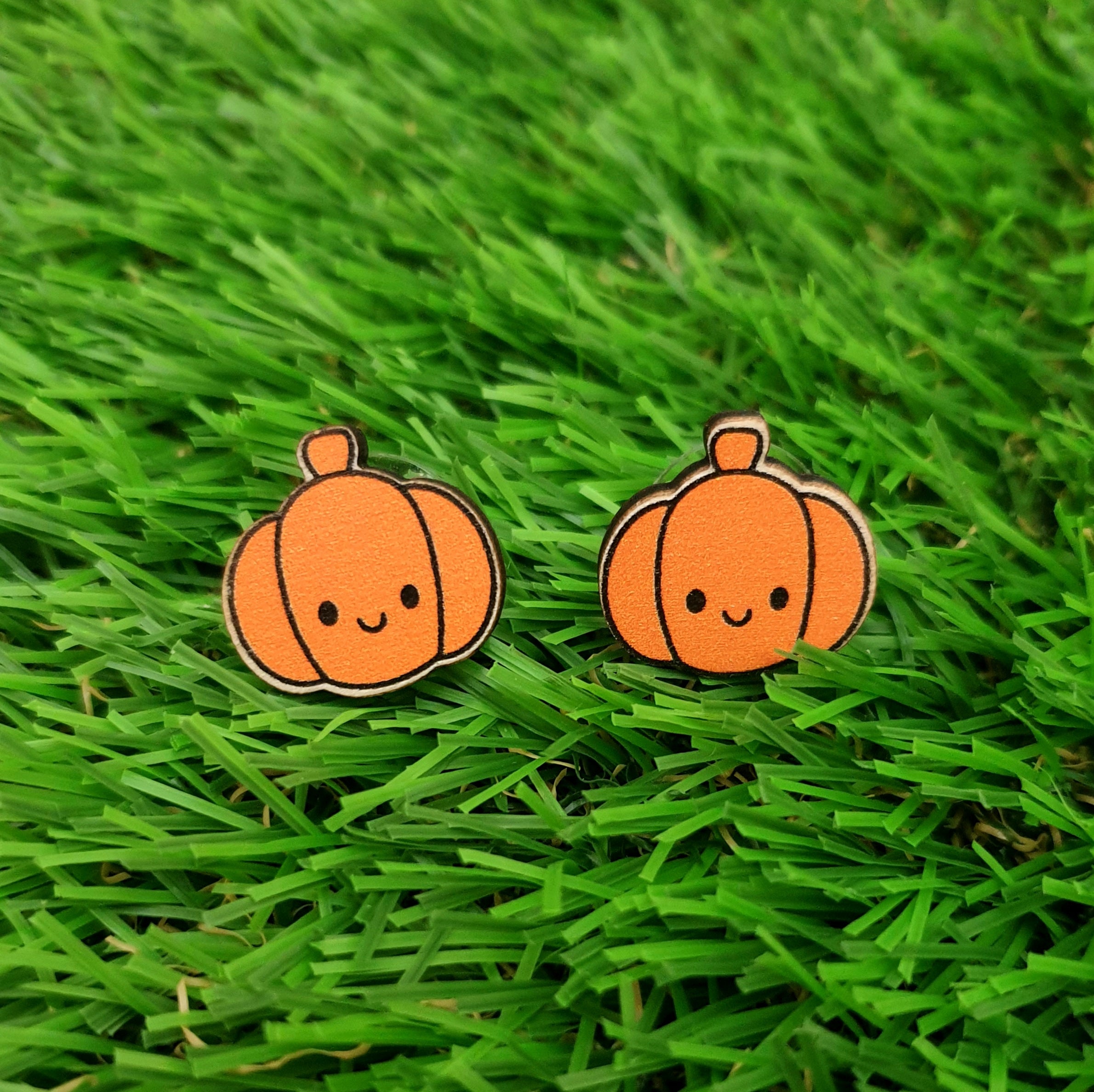 Wooden Pumpkin Earrings