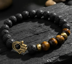 Pulseras Hamsa con Piedra de Lava y Ojo de Tigre