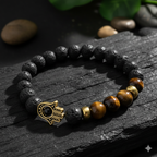 Hamsa bracelets with lava stone and tiger's eye