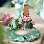Water Lily Backflow Incense Holder with Frog