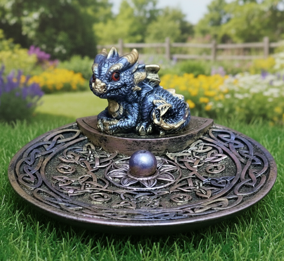 Incense Holder with Blue Celtic Dragon