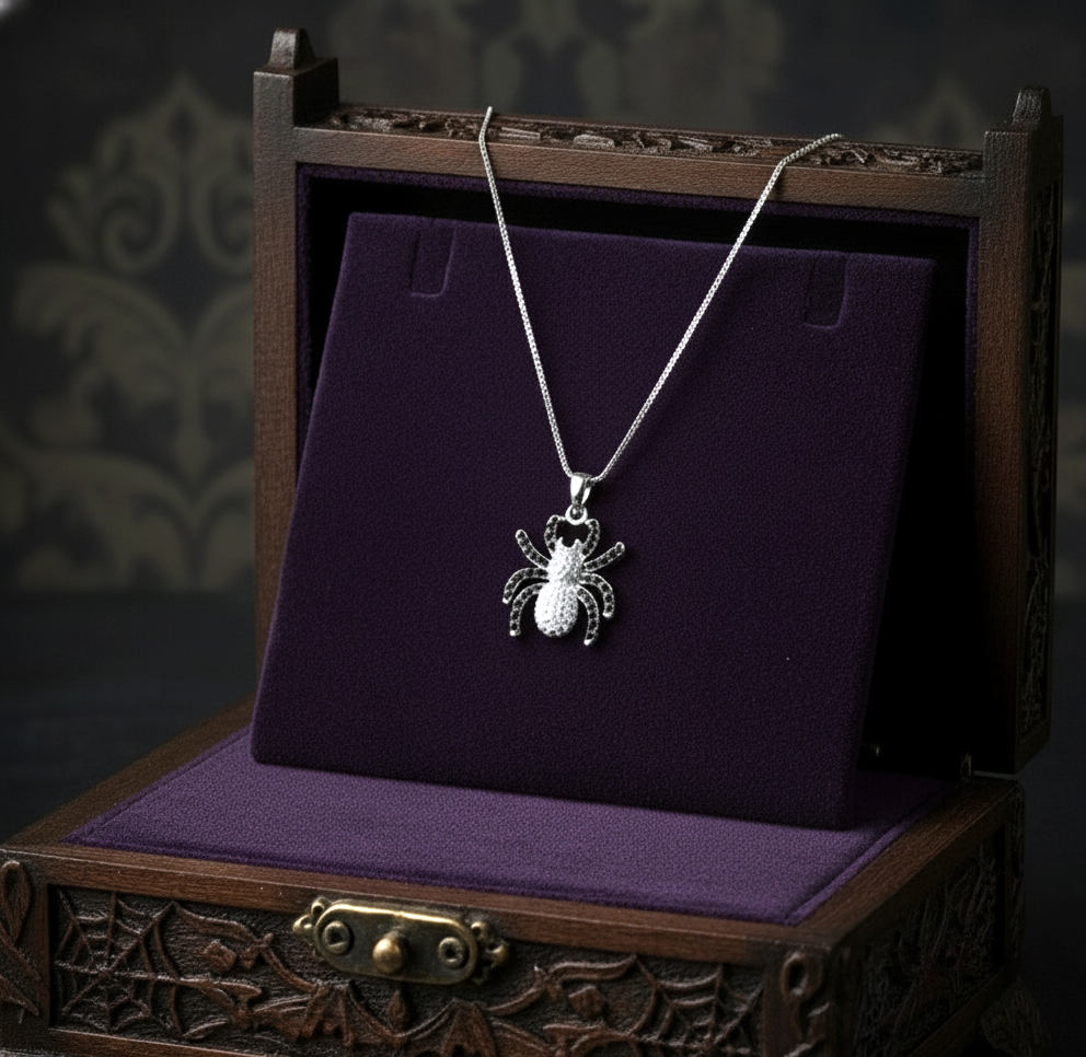 Black Widow Necklace with Cubic Zirconia | 925 Sterling Silver