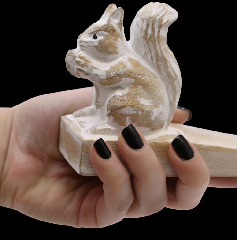 Hand-Carved Wooden Doorstop - Rustic Squirrel Design