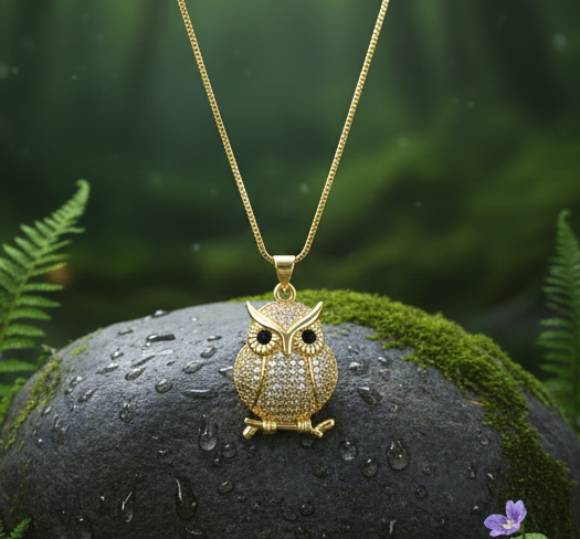 18k Gold Plated Brass Owl Necklace