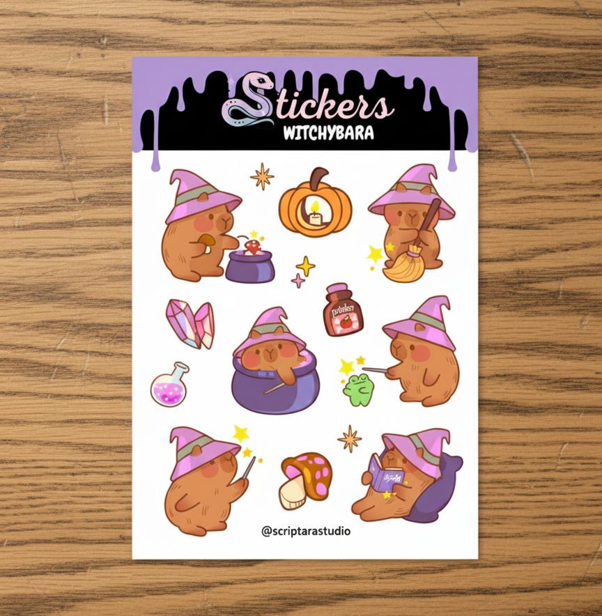 Witchybara Sticker Sheet (Little Witchy Capybara)