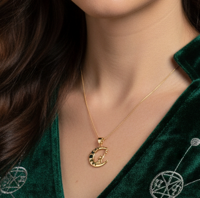 Cat and Moon Phases Pendant | 925 Sterling Silver Gold Plated