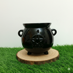 "Witch's Cauldron" Planter - Black Ceramic with Pentagram