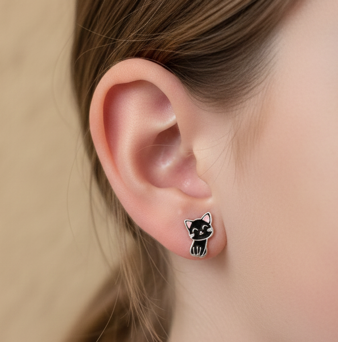 Black Kitten Earrings | 925 Sterling Silver