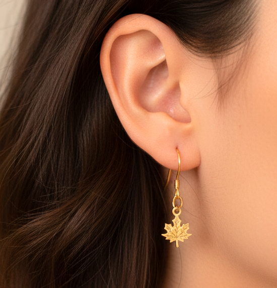 Autumn Leaf Earrings - 925 Sterling Silver Gold Plated