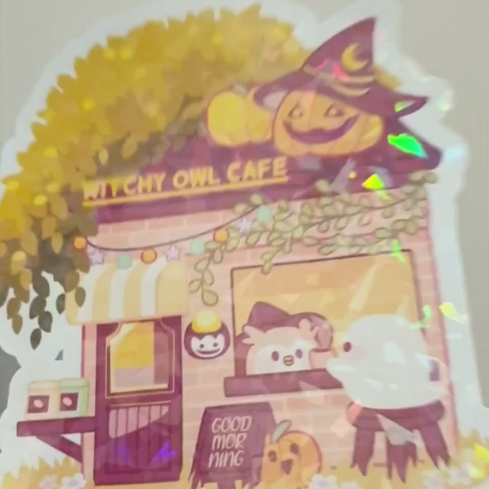 Holographic Sticker "Witchy Owl Coffee" (Large)