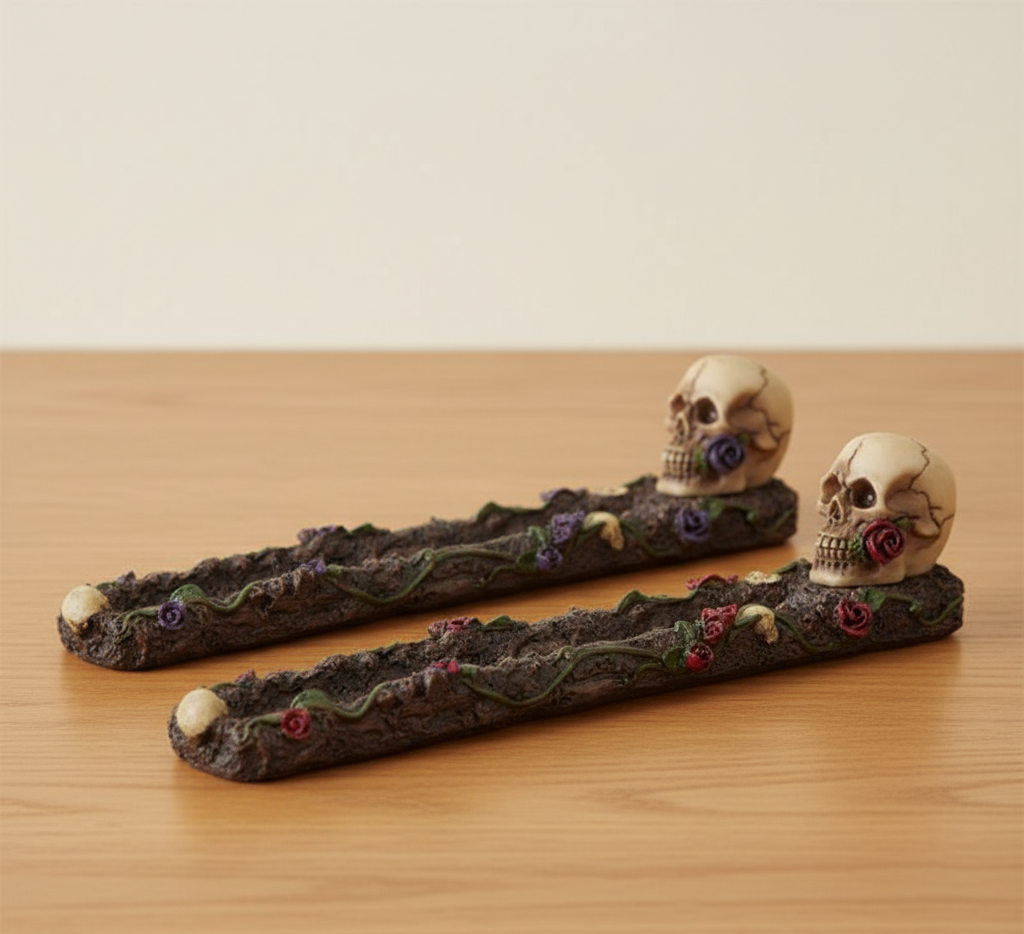 Skull Incense Holder with Roses
