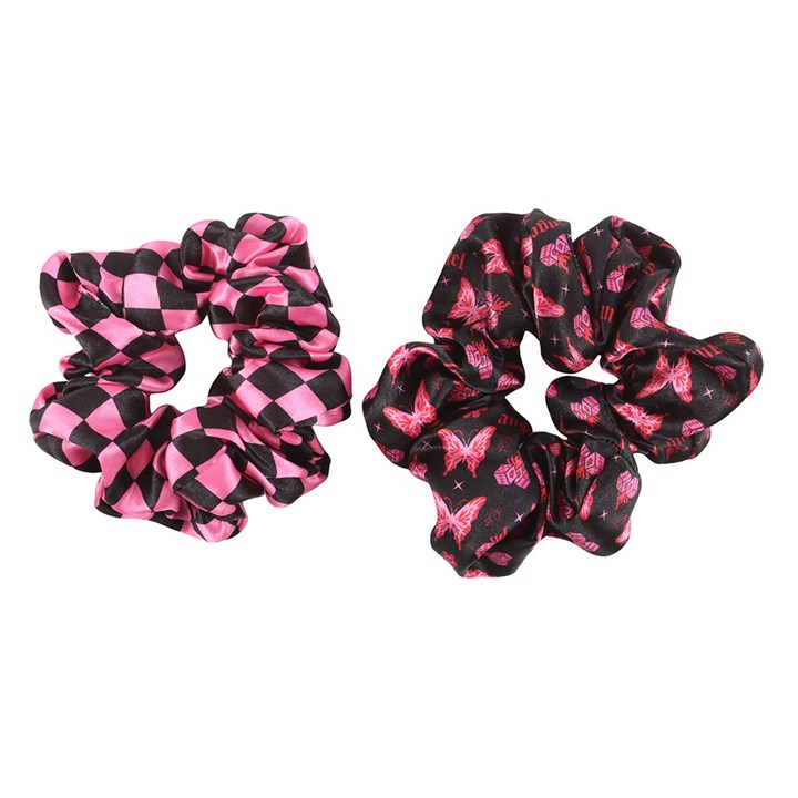 "Dark Pink Rebel" Scrunchie Set - Plaid and Butterflies
