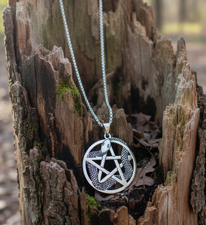 “Pentacle Serpent” Necklace | Stainless Steel