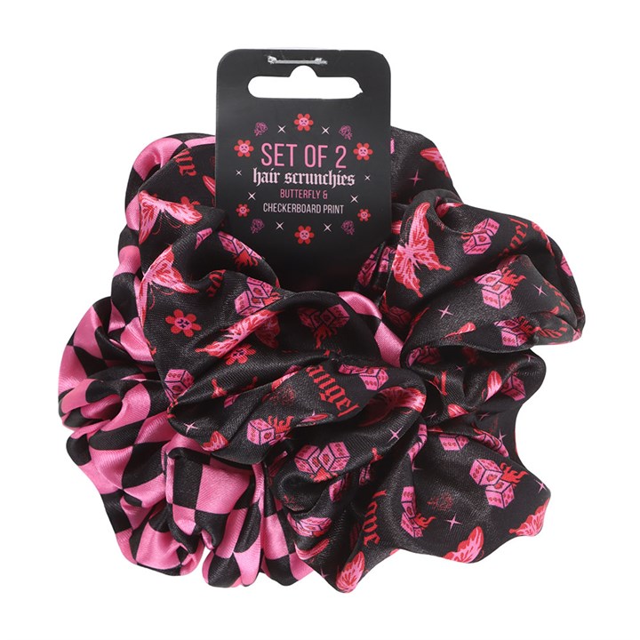 "Dark Pink Rebel" Scrunchie Set - Plaid and Butterflies
