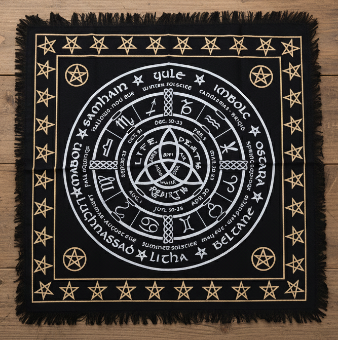 "Wheel of the Year" Altar Mat - Tablecloth for Rituals and Tarot