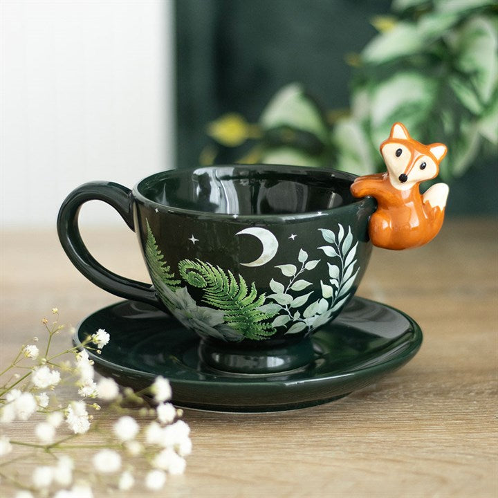 Cup and Saucer with Fox "Green Forest"