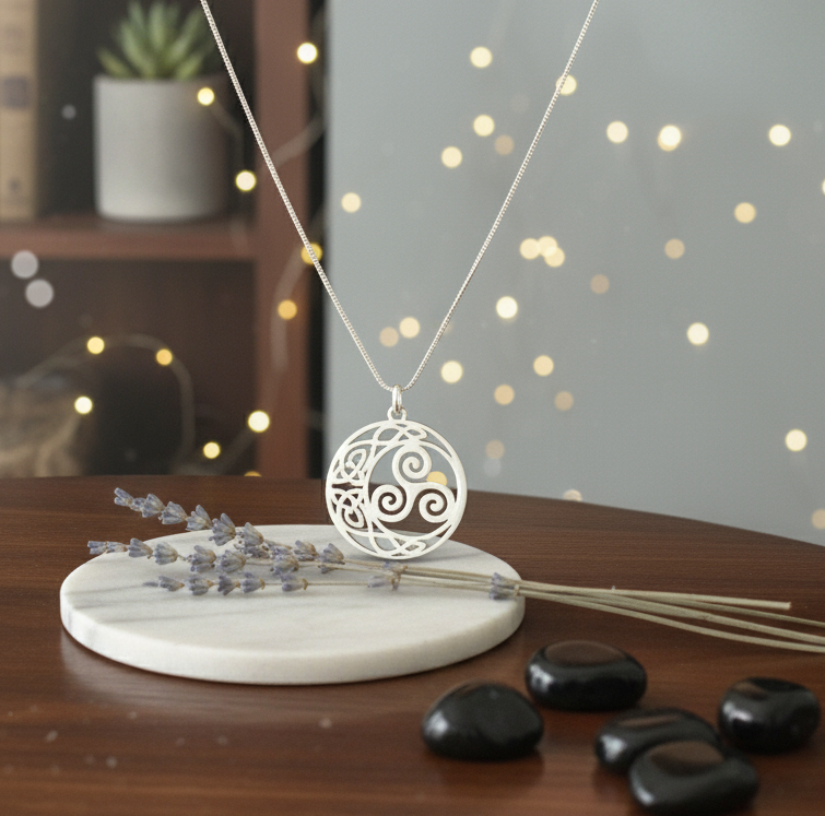 Moon necklace with Triskelion in 925 Sterling Silver